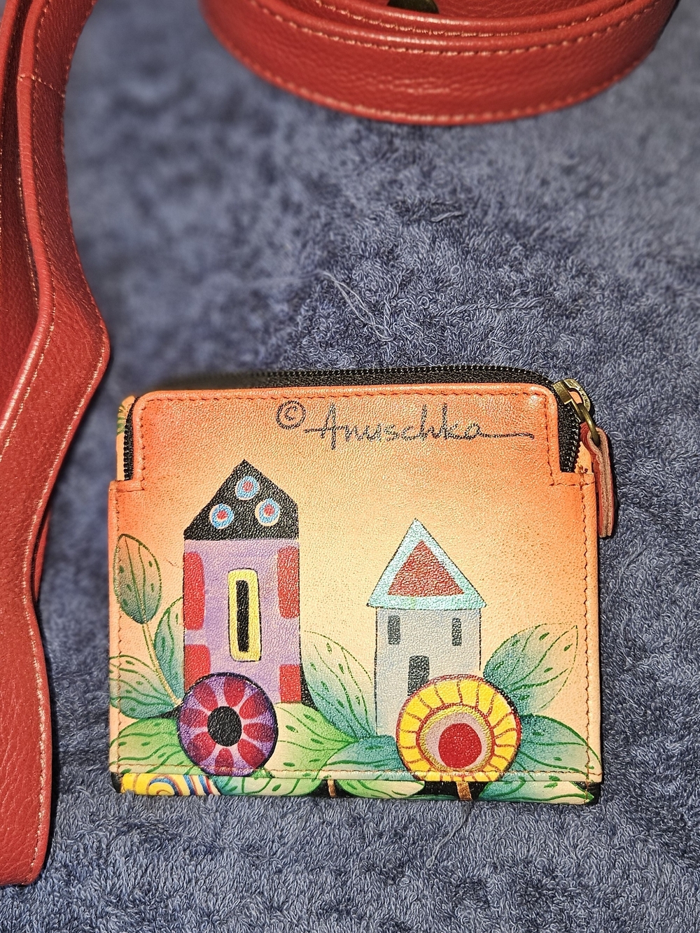 Anuschka Hand-Painted Orange Floral House Compact Wallet